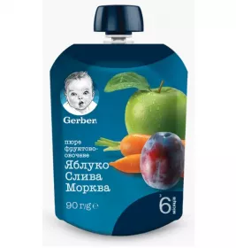 Пюре Gerber Яблоко Слива Морковка 90г (пауч)