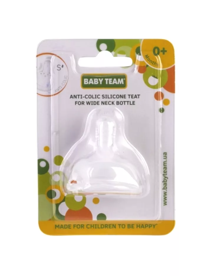 Соска Baby Team 2025 силиконовая антиколиковая для бутылочек с широким горлом
