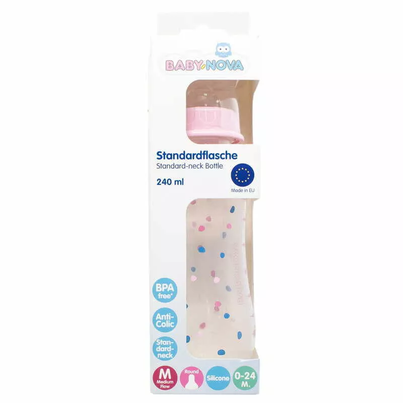 *Бутылочка Baby-nova 48010-1 Одноцв.пластм.розовая 240мл