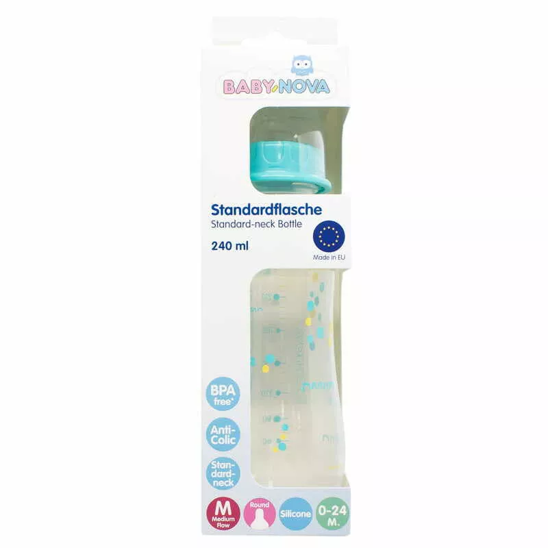 *Бутылочка Baby-nova 48010-2 Одноцв.пластм.голубая 240мл