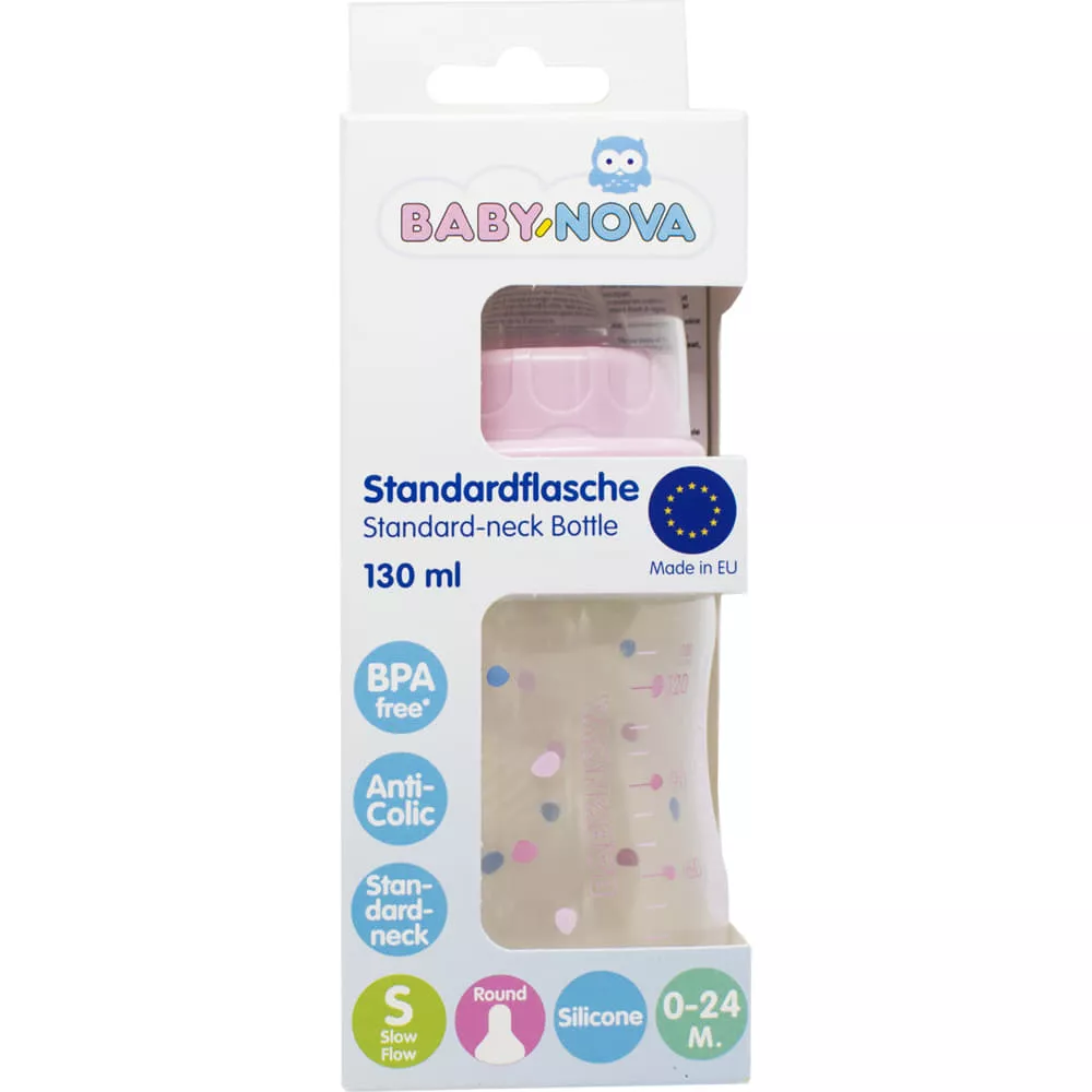 *Бутылочка Baby-nova 45010-1 Одноцв.пластм.розовая 130мл