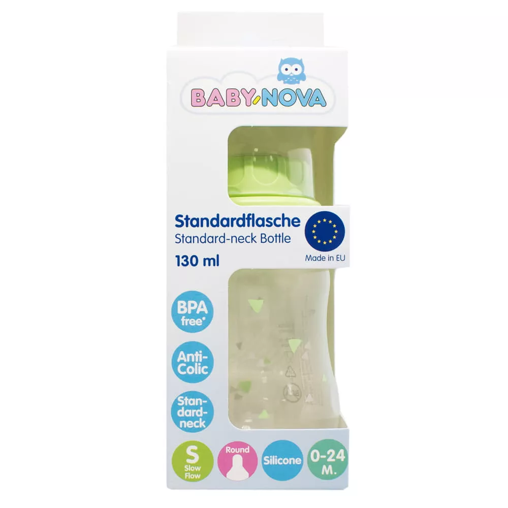 *Бутылочка Baby-nova 45010-3 Одноцв.пластм.салатовая 130мл