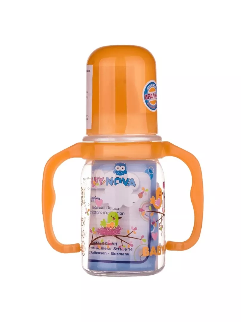 *Бутылочка Baby-nova 46003 Декор пласт с ручками 125мл