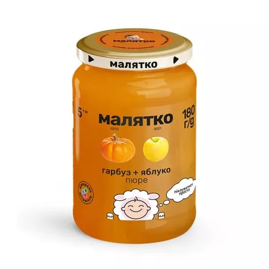 Пюре Малятко тыква-яблоко стекло 180 г