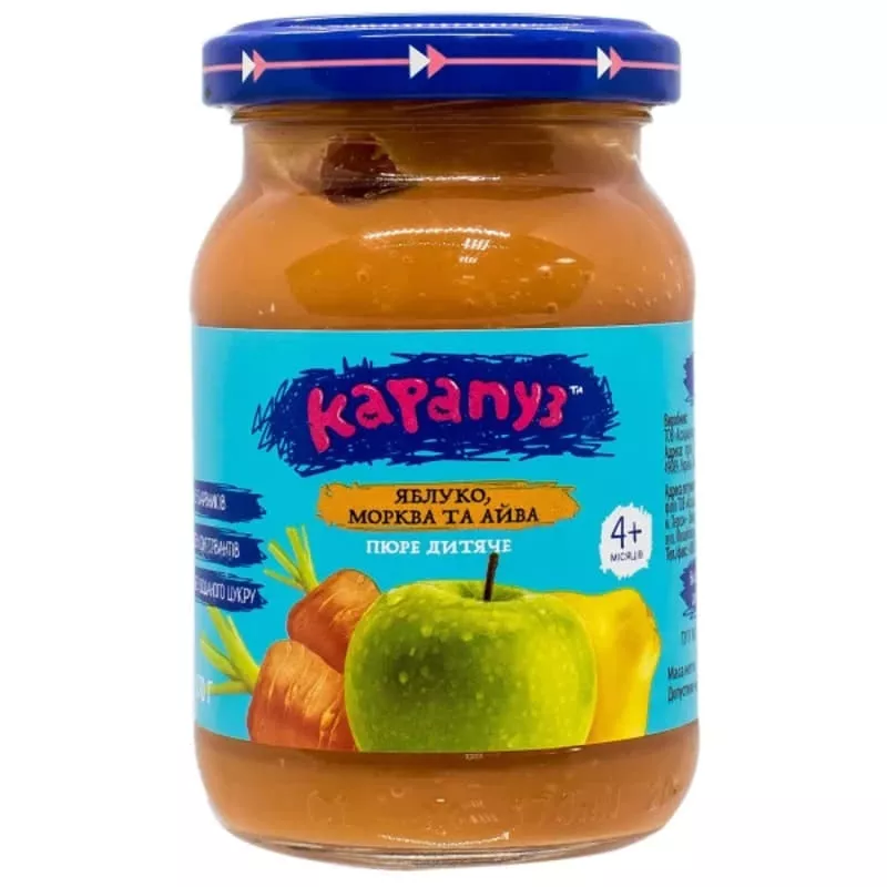 *Пюре Карапуз с яблоком,морковью и айвой с 4-х мес.170г