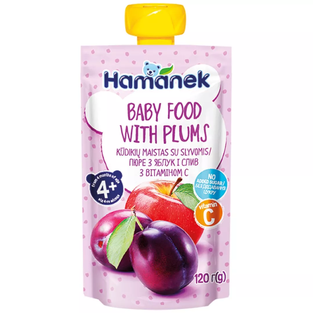 Пюре Hamanek яблоко с сливой 120 г (пауч)