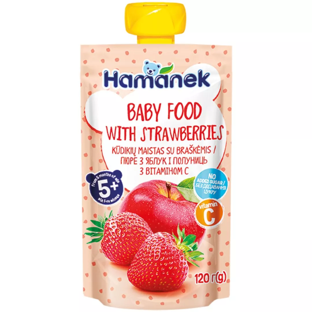 Пюре Hamanek яблоко с клубникой  120 г (пауч)
