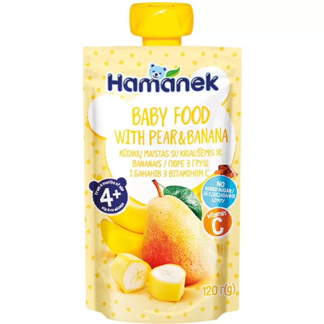 Пюре Hamanek груша и банан  120 г (пауч)