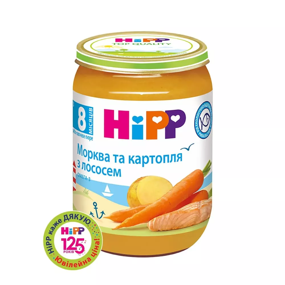 Пюре HiPP 6105 рыбо-овощное Морковь и картофель с лососем с 8 мес 190 г