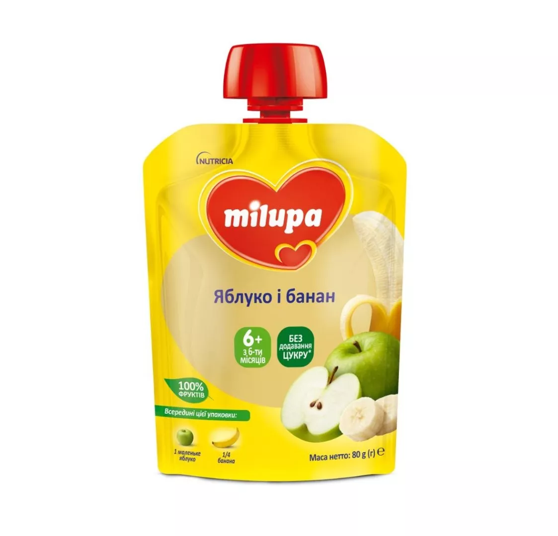 Пюре Milupa фруктовое Яблоко и банан от 6 мес. 80г (пауч)