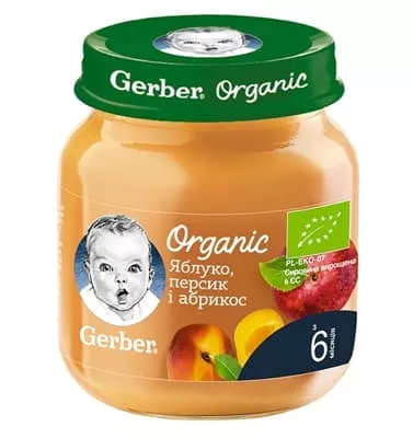 *Пюре Gerber фруктовое Органычные яблоко, персик и абрикос 125г