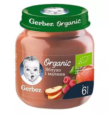 *Пюре Gerber фруктовое Органичные яблоко и малина 125г