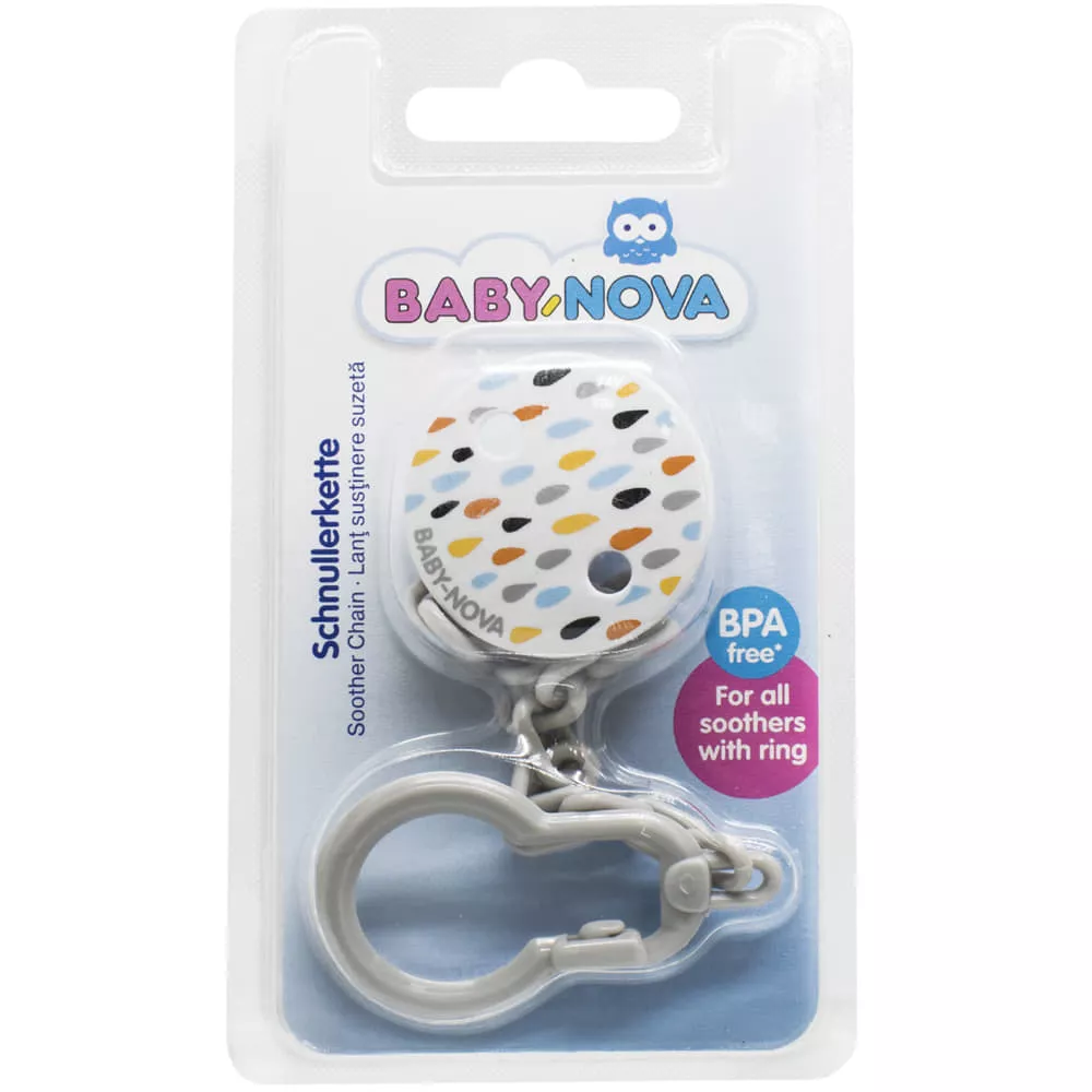 *Прищепка Baby-nova 34133-2 Капля с цепочкой для пустышки