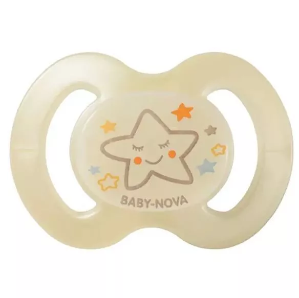 *Пустышка Baby-nova 24222-2 сил.ортод.Ночная р.1, бежевая 1шт