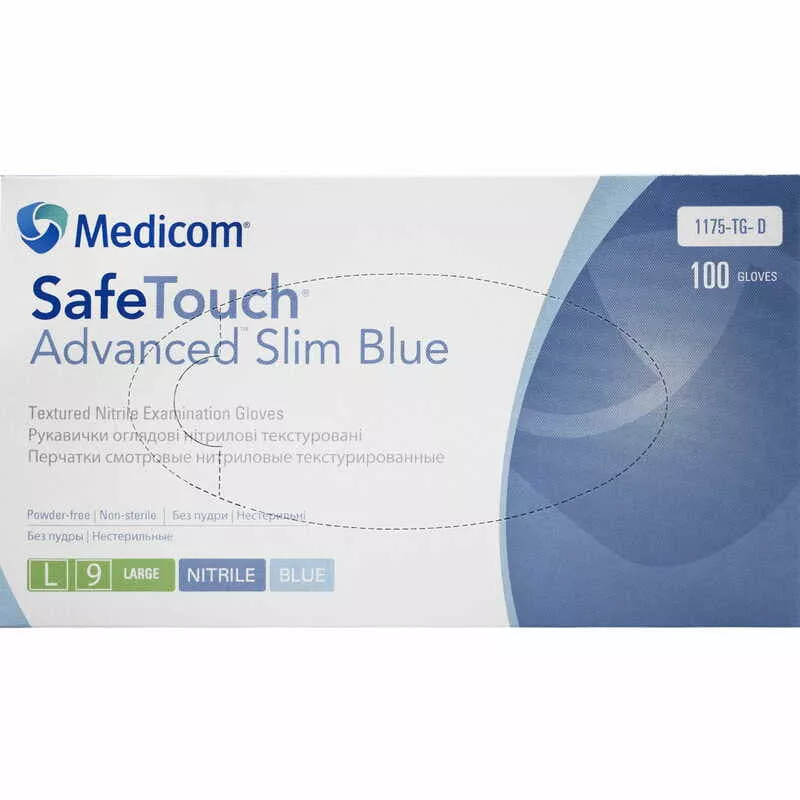 *Перчатки Safe-Touch Advanced Slim см.нитр.текст.н/ст.б/п.р.L голубые (50 пар)