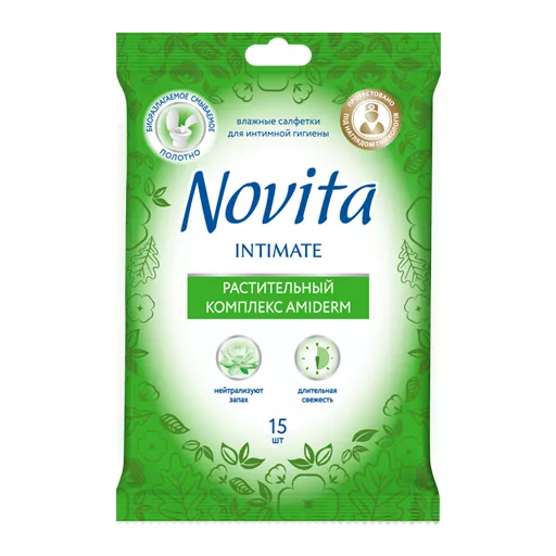 *Салфетки Novita для интимной гигиены Зеленый чай №15