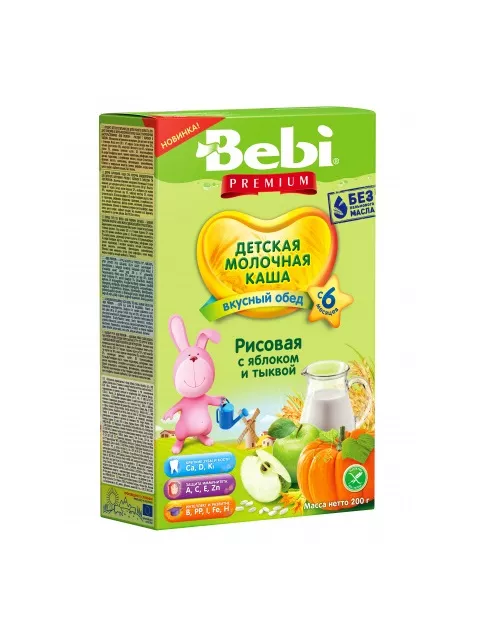 *Каша Bebi Премиум молочная рисовая с яблоком и тыквой 200г