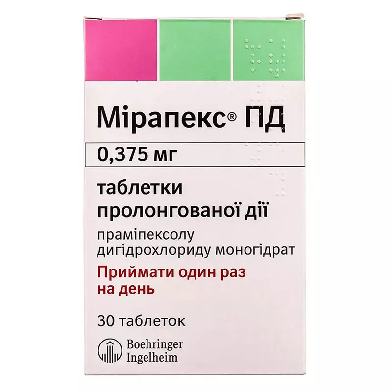 Мирапекс таблетки по 0,375 мг 30 шт.