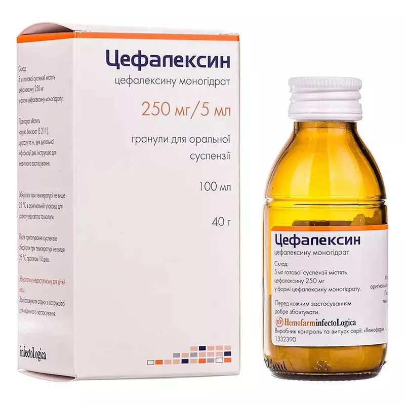 Цефалексин гранулы 250 мг/5 мл по 100 мл (40 г) во флаконе 1 шт.
