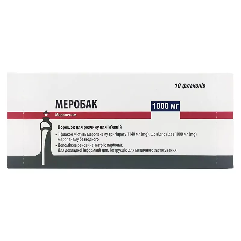 Меробак порошок по 1000 мг во флаконе 10 шт.