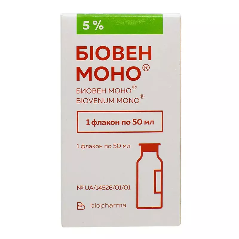 Биовен моно раствор для инфузий 5% по 50 мл в бутылке