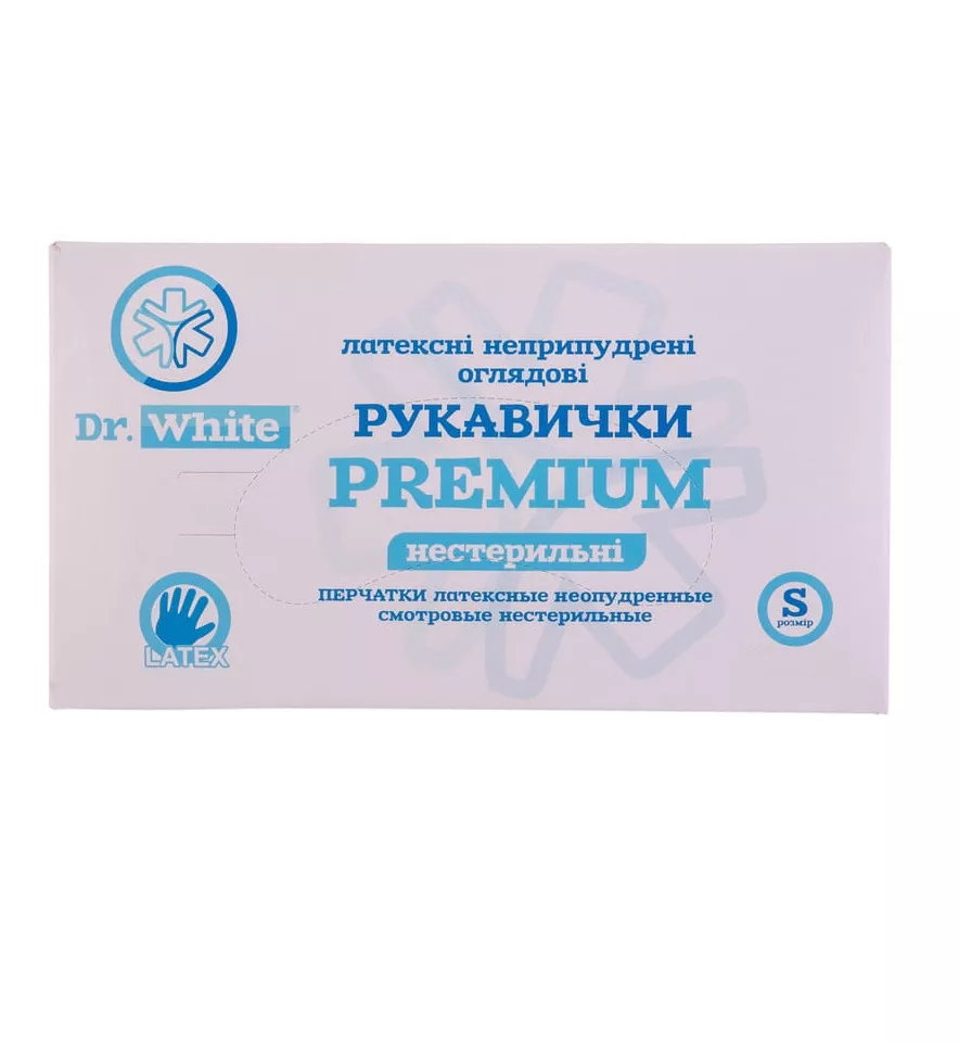 *Перчатки Dr.White Premium смотр.латекс.н/ст.б/пудры р.S пара (50 пар в кор.)