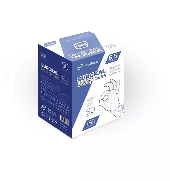 *Перчатки MedPlast хирургические латексные стерильные с пудрой размер 6,5 пара