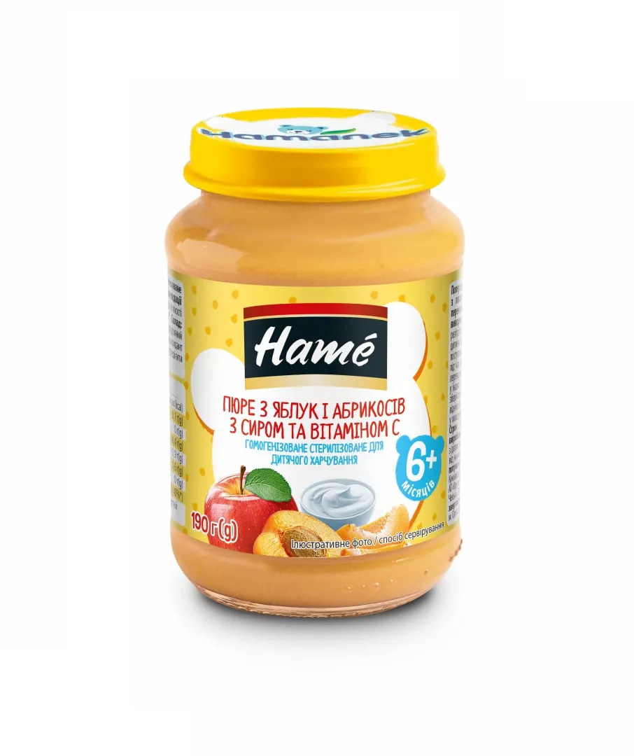 *Пюре Hame Яблоко и абрикос с творогом 190 г