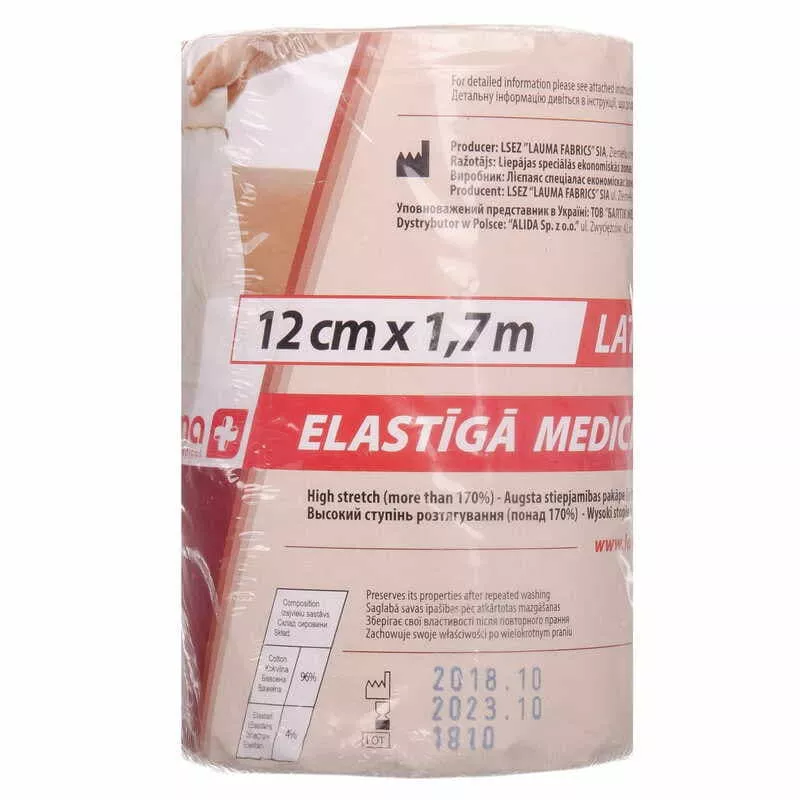 *Бинт LAUMA эластичный Latex Free 12 см*1,7 м