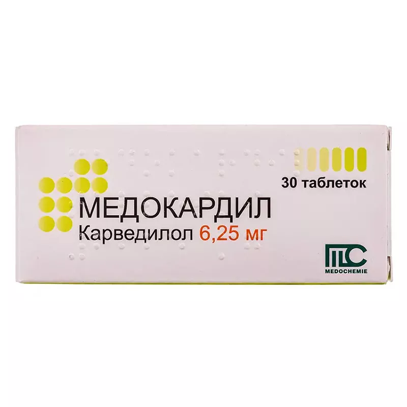 Медокардил таблетки по 6.25 мг 30 шт. (10х3)