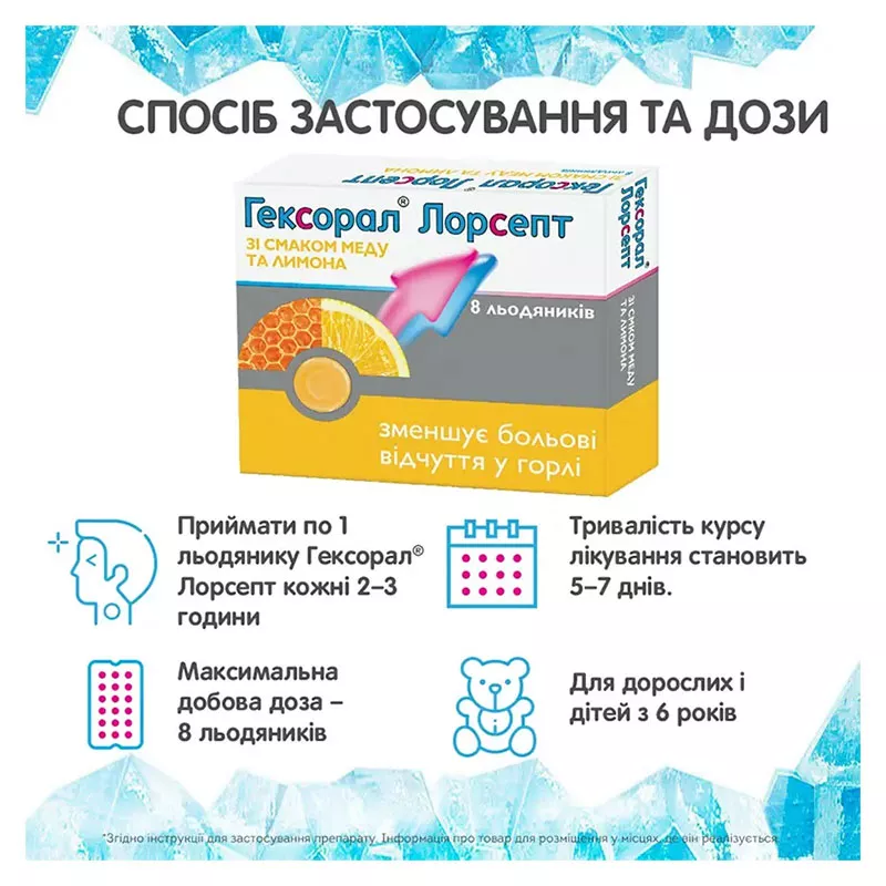 Гексорал Лорсепт со вкусом меда и лимона леденцы 8 шт. (4х2)