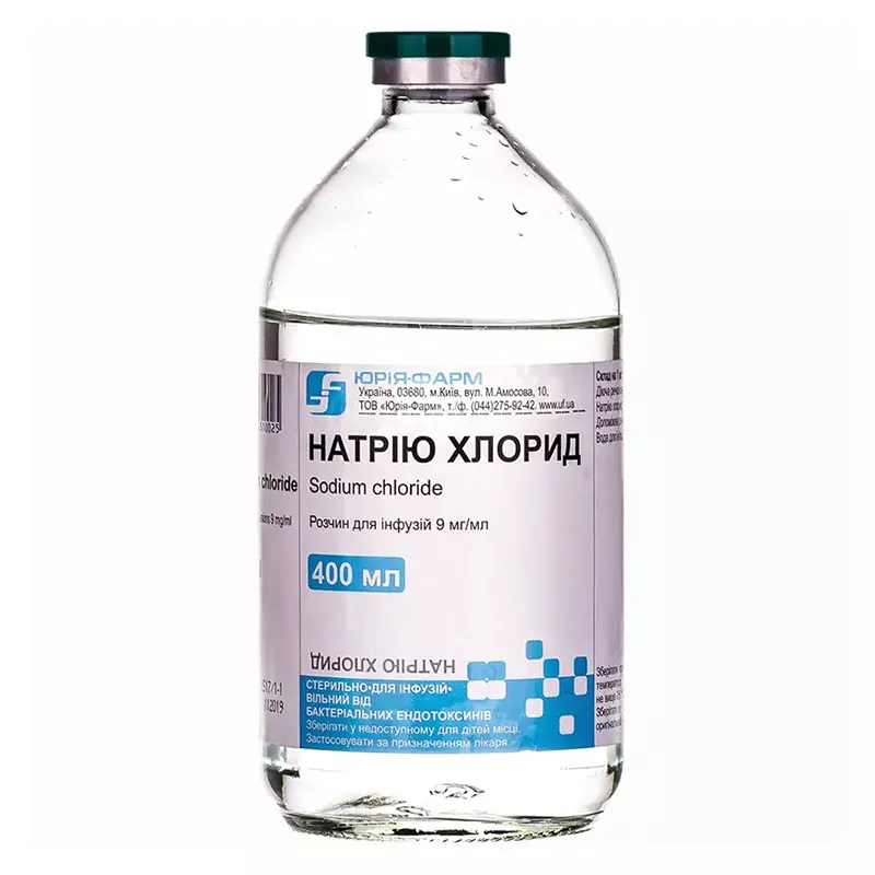 Натрия хлорид раствор для инфузий 0,9% по 400 мл в стекляном флаконе 1 шт. - Юрия-фарм