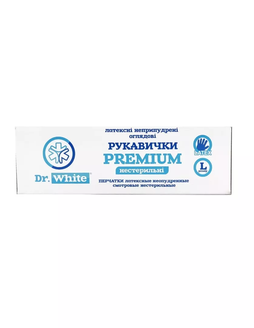*Перчатки Dr.White Premium смотр.латекс.н/ст.б/пудры р.L пара (50 пар в кор.)