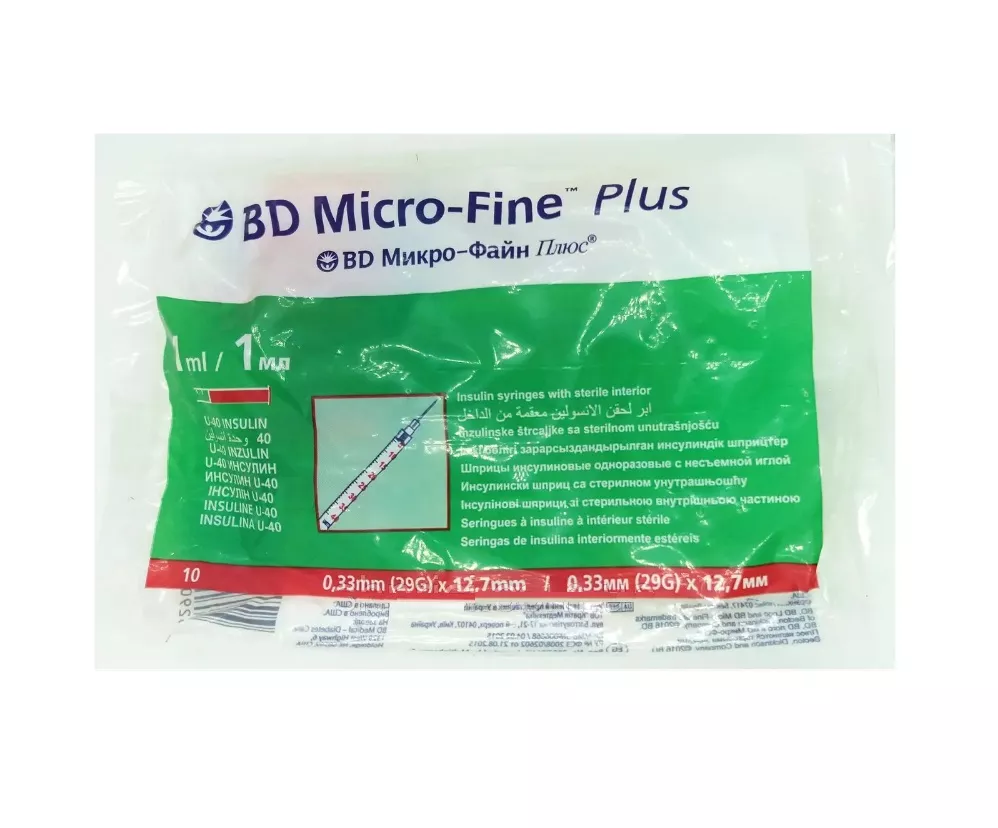 Шприц инсулиновый Micro-Fine Plus U-40 с иглой 29G (0.33x12.7мм) 1мл №1 BD