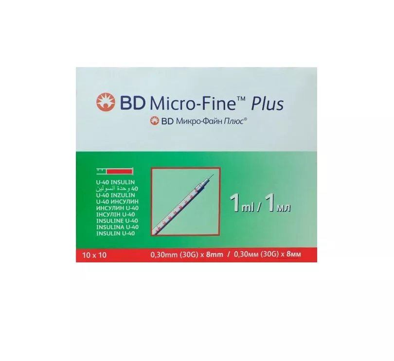 Шприц инсулиновый Micro-Fine Plus U-40 с иглой 30G (0.3x8мм) 1мл №1 BD