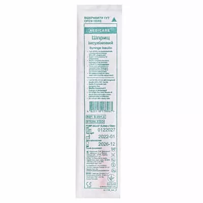 *Шприц инсулиновый U-40 с иглой 29G (0,33х13мм) 1мл №1 Medicare