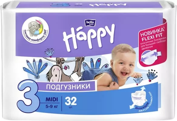 *Подгузники Happy Midi 5-9 кг №32