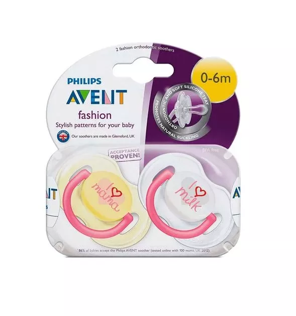 Пустышка Avent Fashion/I love 0-6 мес 2шт