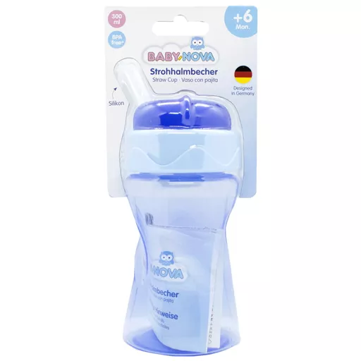 *Чашка Baby-nova 34120-2 с трубочкой голубая 300мл