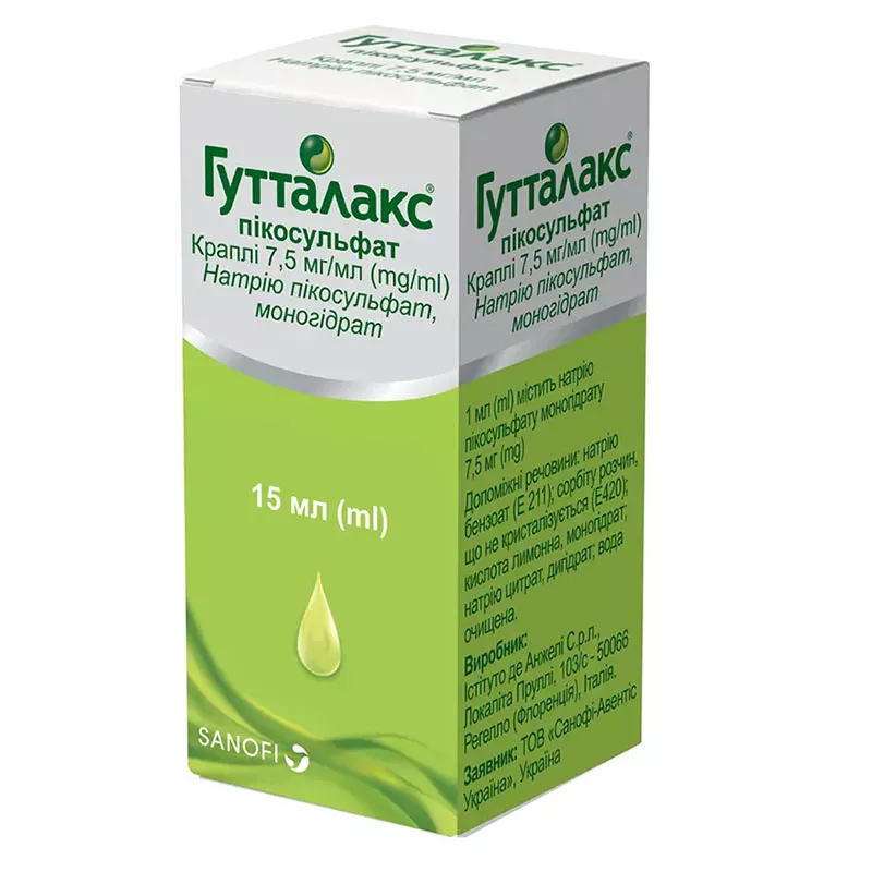 Гутталакс пикосульфат капли 7.5 мг/мл по 15 мл во флаконе 1 шт.