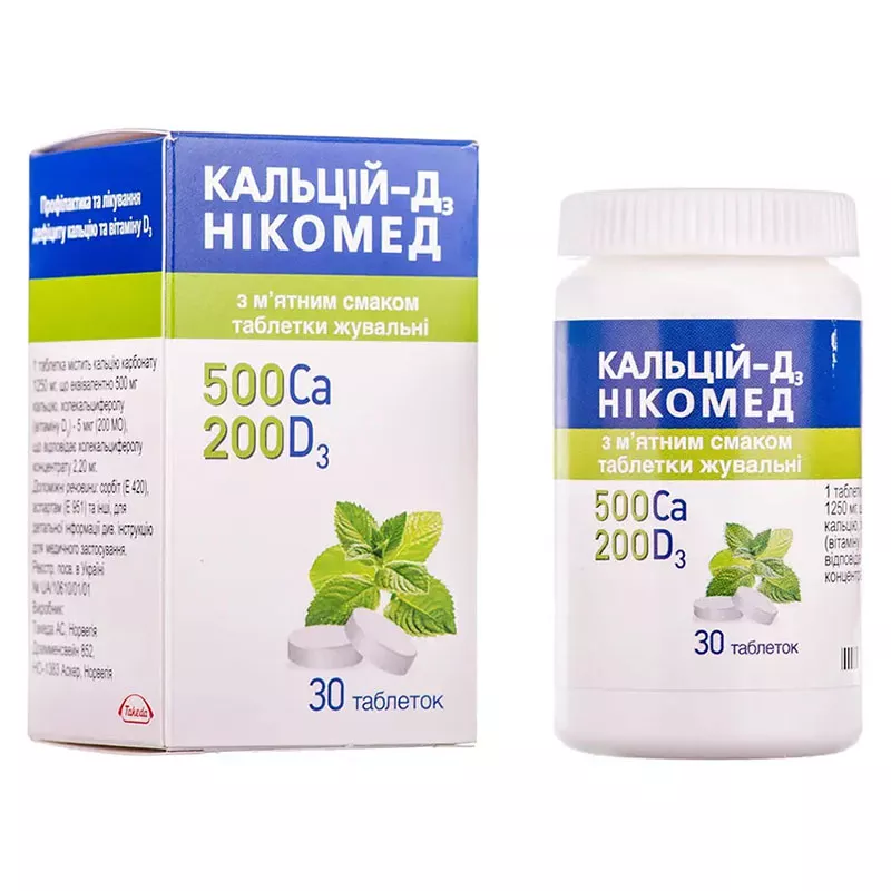 Кальций-Д3 Никомед с мятным вкусом таблетки 30 шт. во флаконе