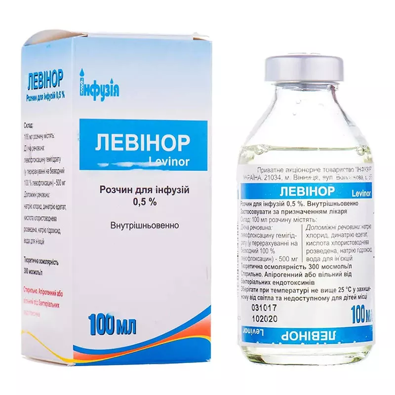 Левинор раствор для инфузий 0.5% по 100 мл в бутылке