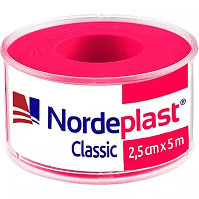 *Лейкопластырь NORDEPLAST НордеПласт медицинский тканый катушка 2,5см*5м (пластик)