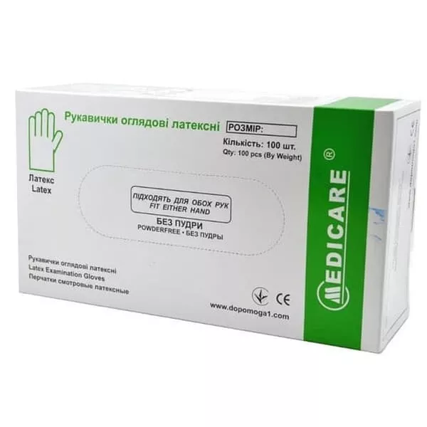 *Перчатки смотровые Medicare латексные б/пудр. нестер. р. L 100 шт