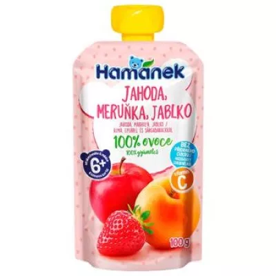 Пюре Hamanek яблоко с клубникой и абрикосом 100 г (пауч)