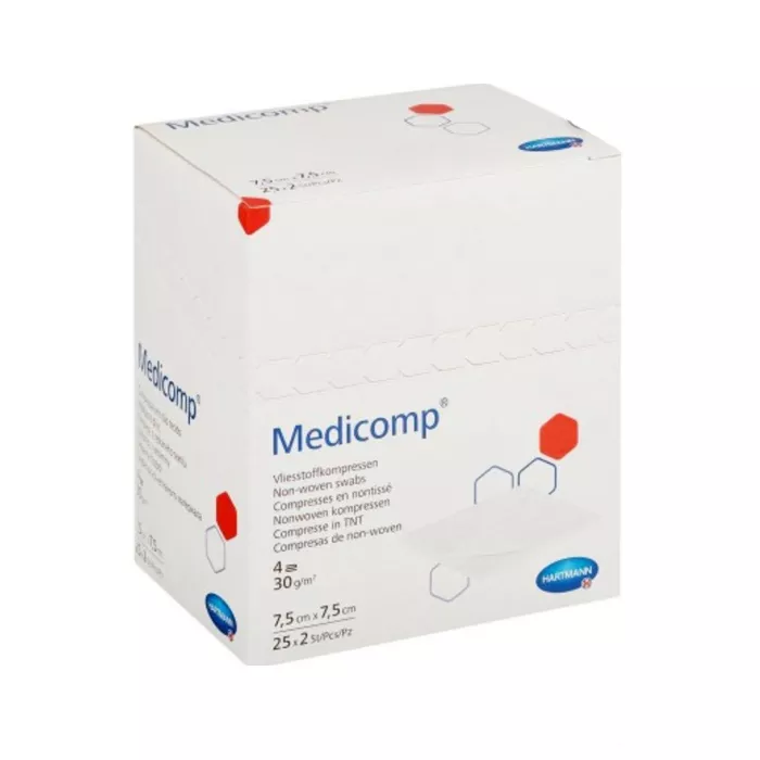 *Салфетка из нетканого материала Medicomp 7,5 х 7,5см 2*25 шт