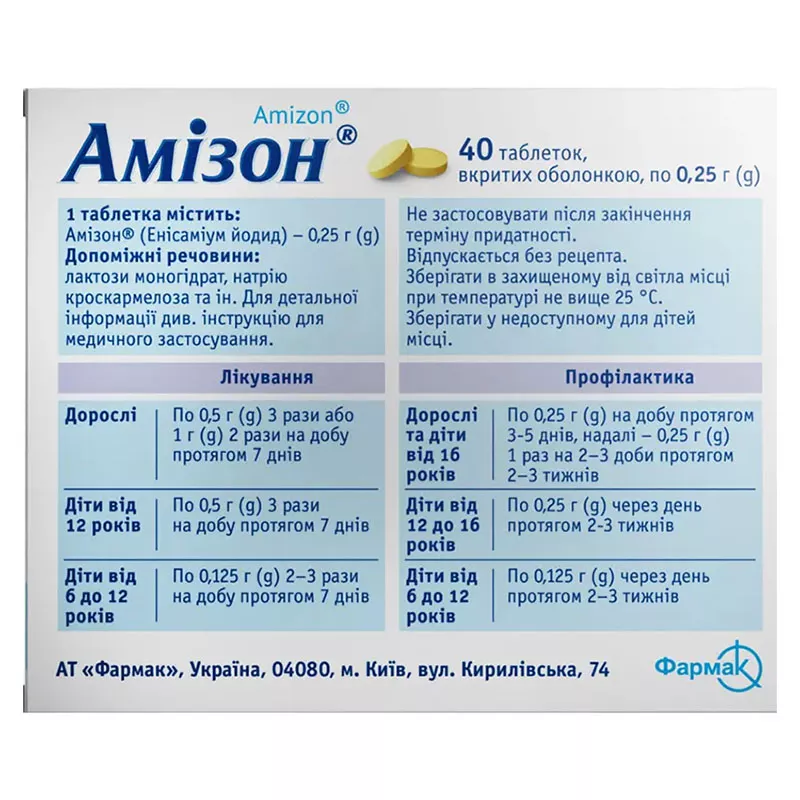 Амизон таблетки по 0.25 г 40 шт. (20х2)