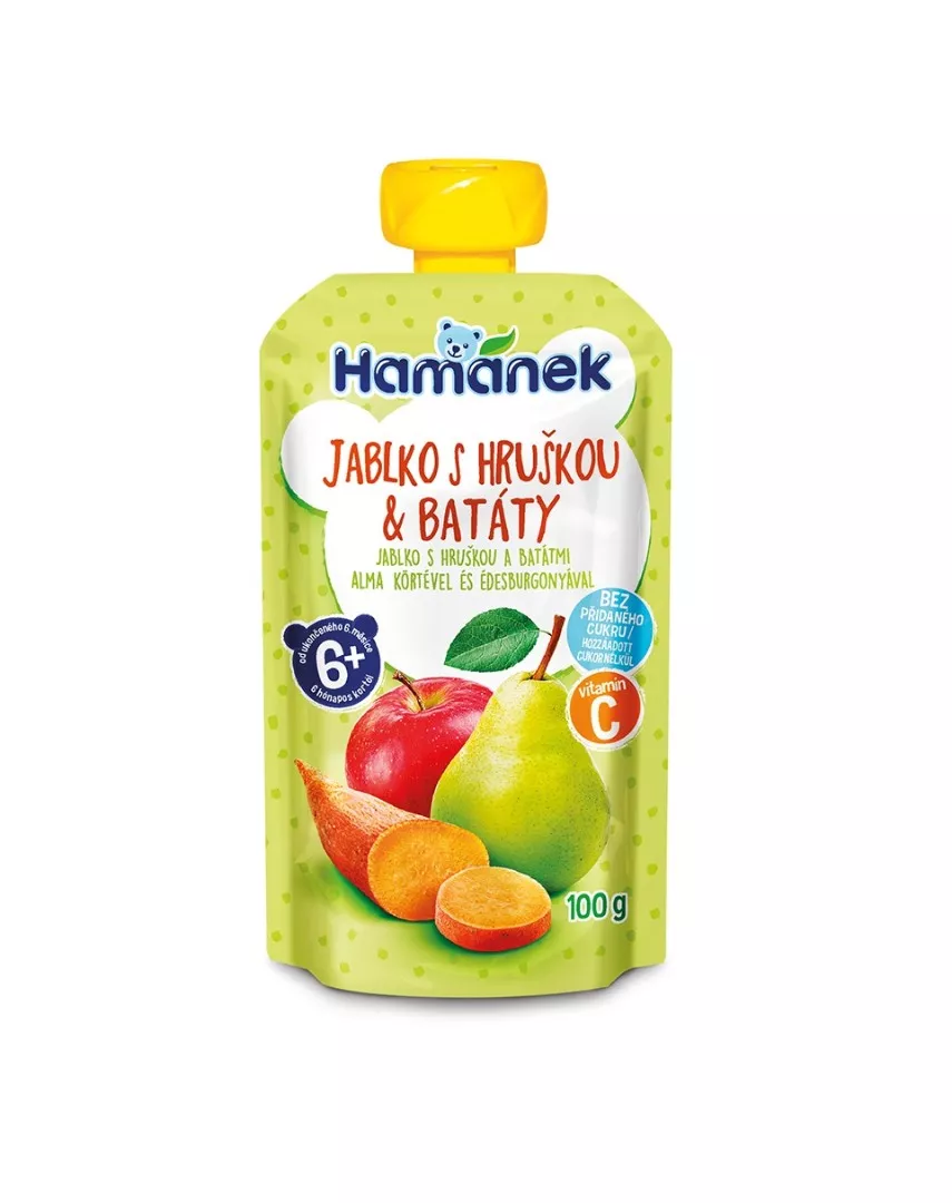 Пюре Hamanek яблоко, груша, батат 100 г (пауч)