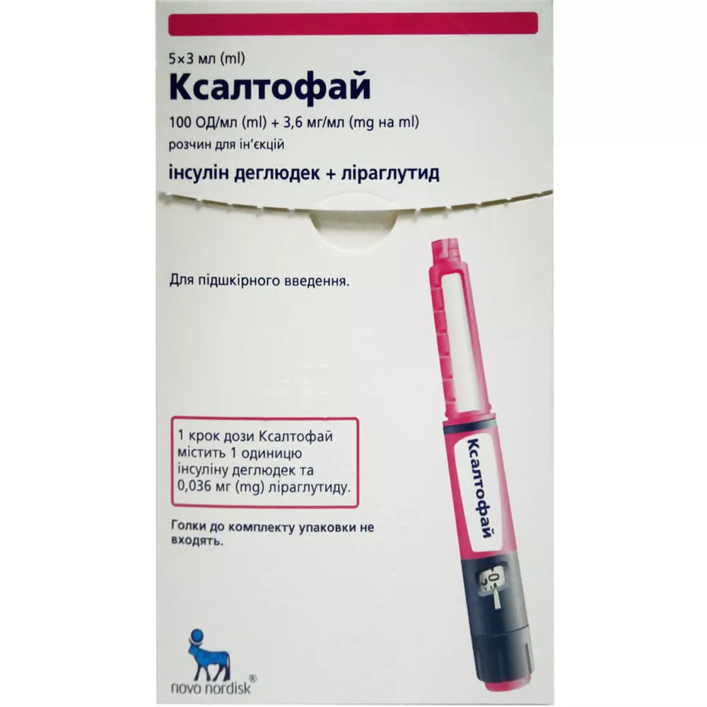 Ксалтофай раствор для инъекций 100 ЕД/мл 3,6 мг/мл картридж в шприц-ручке по 3 мл 5 шт.
