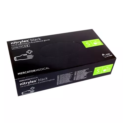 *Перчатки Mercator Medical Nitrylex Black нестерил. нитрил. смотр. без пудры черные р. S пара